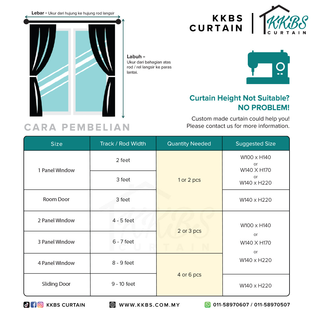 [BUY 1 FREE 1]  Derica Semi Blackout Curtain Ready Made