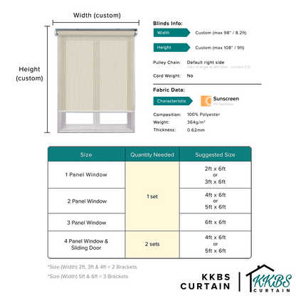 Cesario Sunscreen Roller Blinds Dibuat Tersuai 