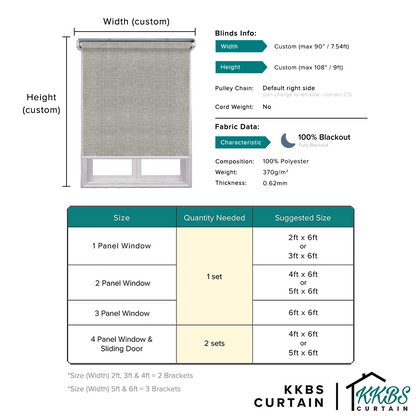 Yoneko 100% Blackout Roller Blinds Custom Made