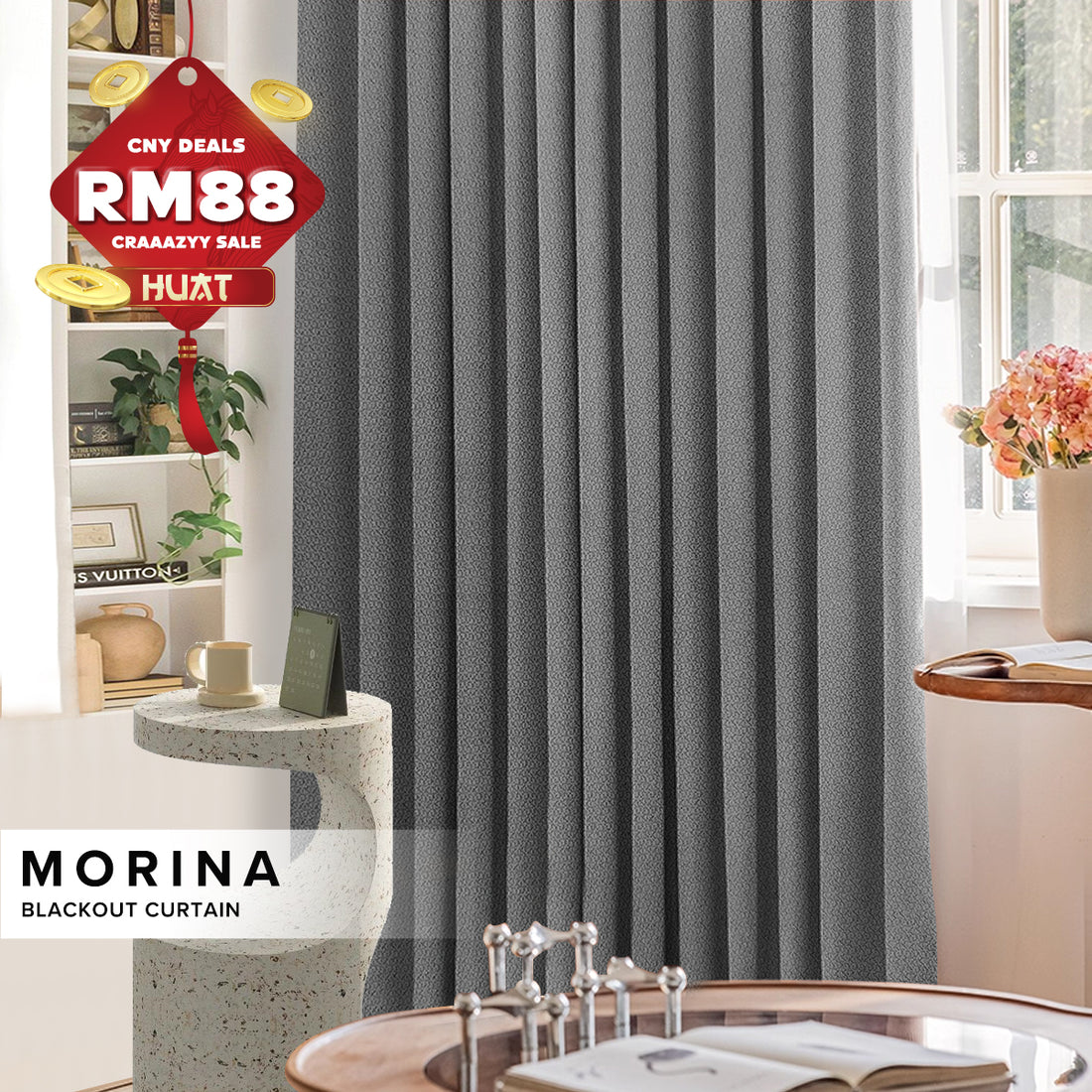 [RM88 HUAT HUAT DEALS] Morina 85-95% Blackout Curtain Ready Made