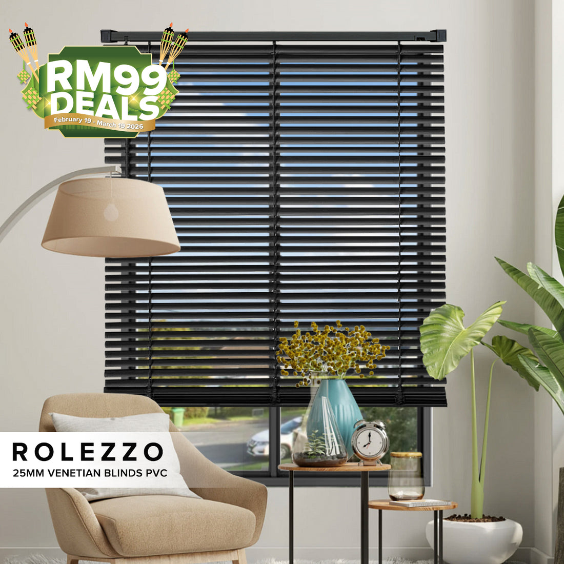 Rolezzo 25mm Venetian Blinds PVC Sedia Dibuat Set Lengkap