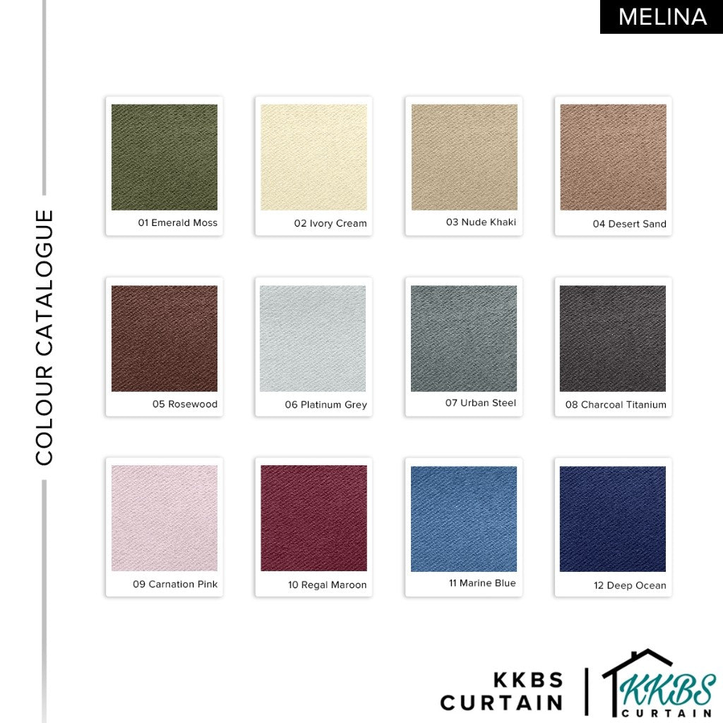 Melina Langsir Siap Jahit Cangkuk &amp; Eyelet Kalis Cahaya 90-98% - Lebar Standard