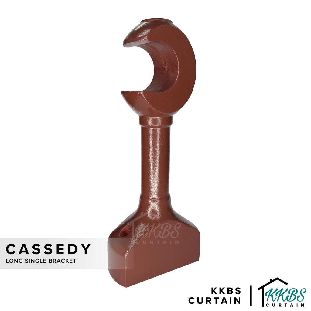 Cassedy Wooden Curtain Rod Long Single Bracket Natural Mahogany Colour